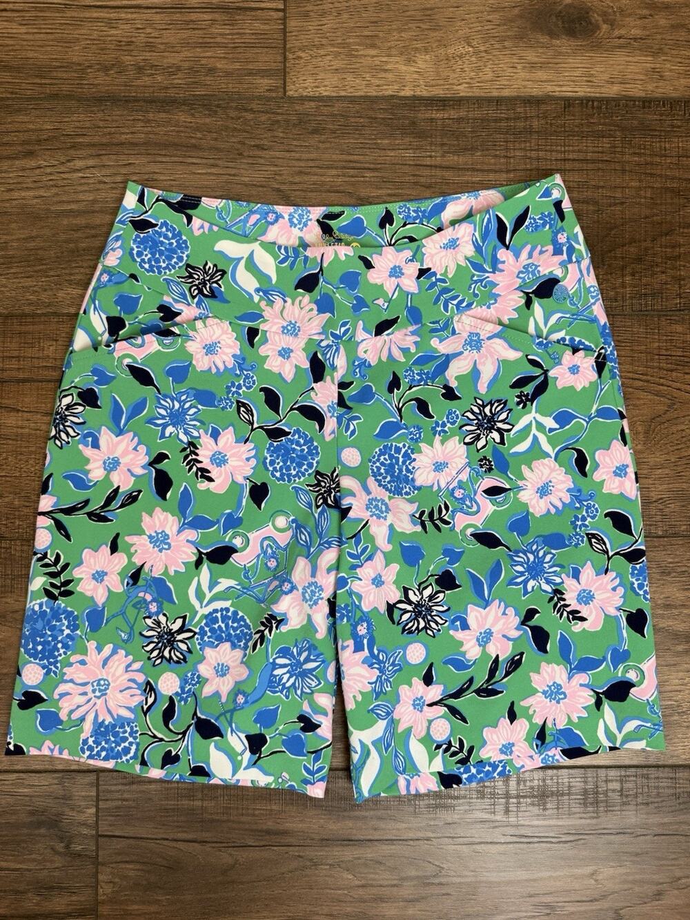 Lilly Pulitzer Reid Shorts UPF 50 Luxletic Spearmint Golf Till You Drop Sz 10